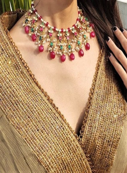 Kundan sales ruby necklace