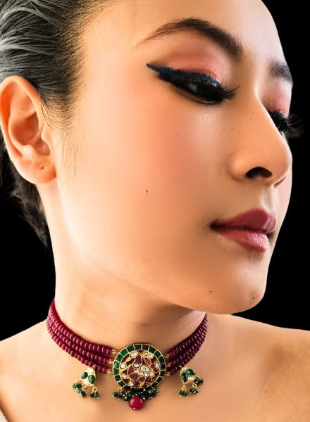 Choker ruby with kundan bird