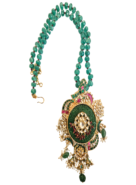 Carved Jade & Kundan pendant