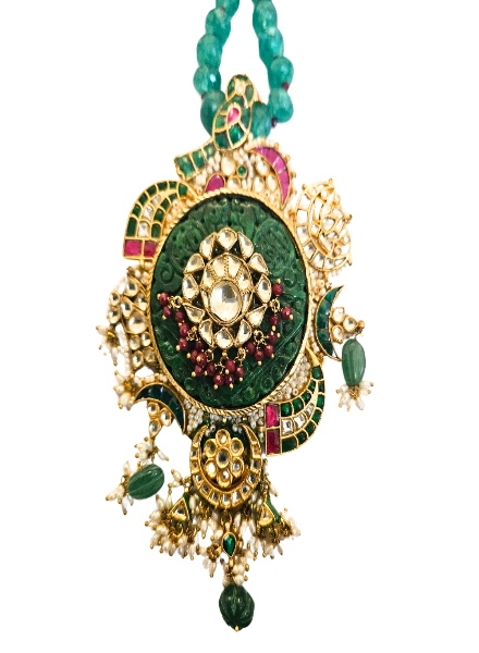 Carved Jade & Kundan pendant