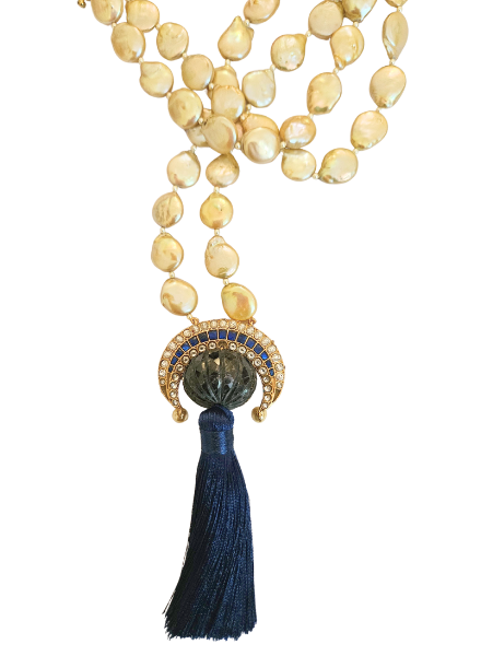 Champage pearl & Sapphire necklace