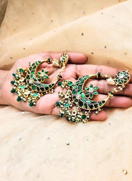 Green Kundan Chandbali Earrings