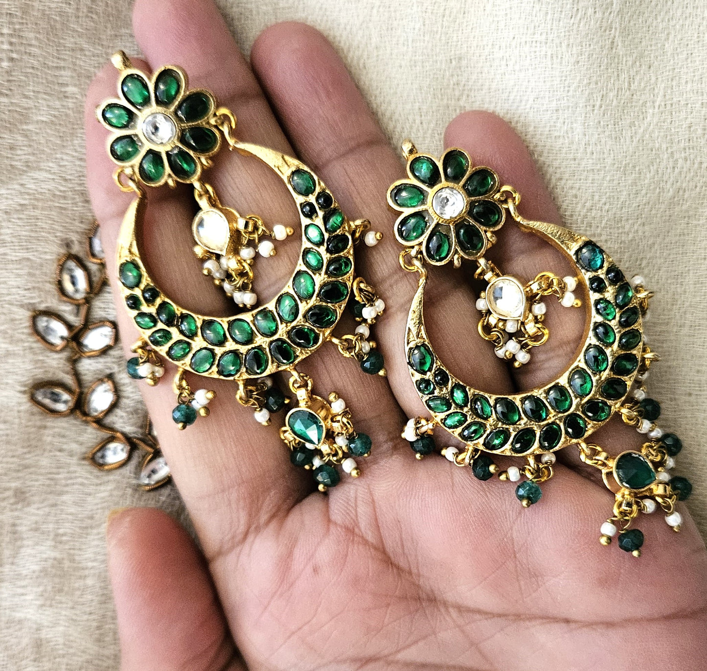 Green Chandbali earrings