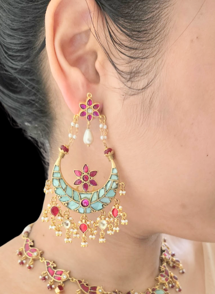 Blue Kundan Chandbali Earrings