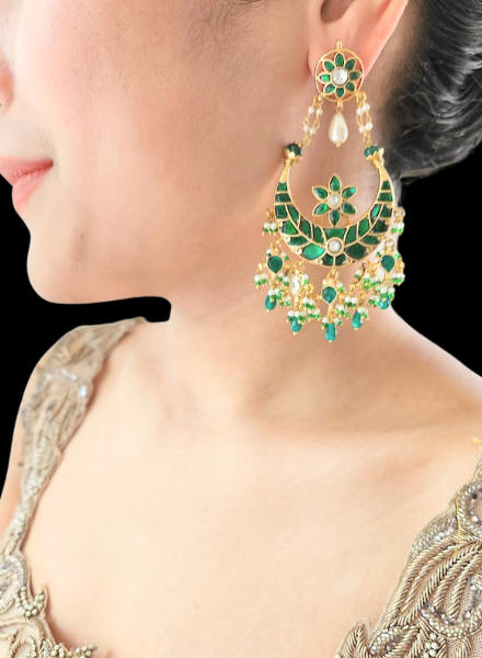 Green Kundan Chandbali Earrings