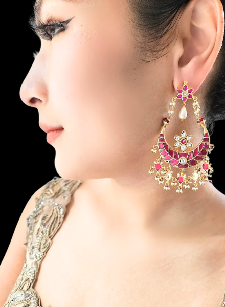 Red Kundan Chandbali Earrings