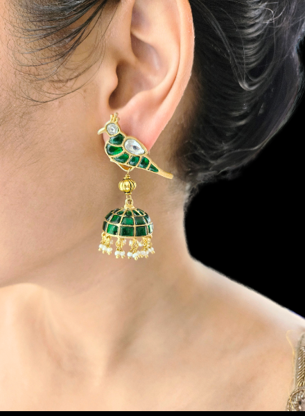 Green Kundan Jhumki Earrings