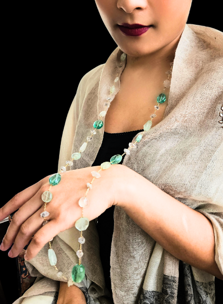 Harkimer diamond & aventurine linked necklace