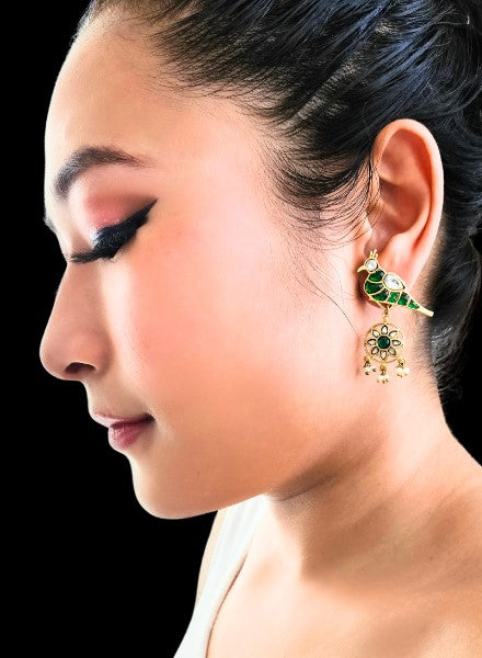 Green Bird Kundan Earrings